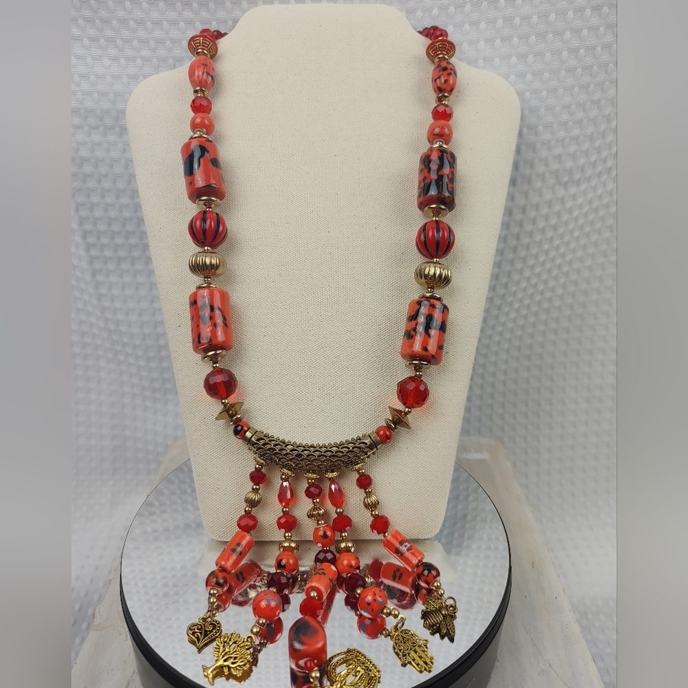 Tree Of Life Hamsa Gold Tone Statement Necklace